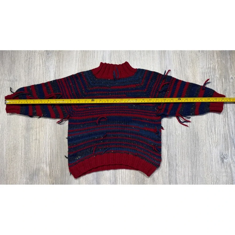 Handmade Kids Knit American Flag Sweater Red Blue Striped Distressed Grannycore